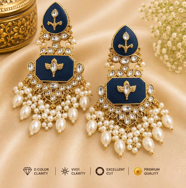 Ivory Royale Kundan Pearl Chandbali Earrings