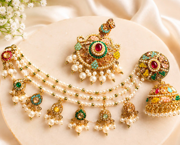 Royal Kundan Pearl Jhumka Set with Mangtika