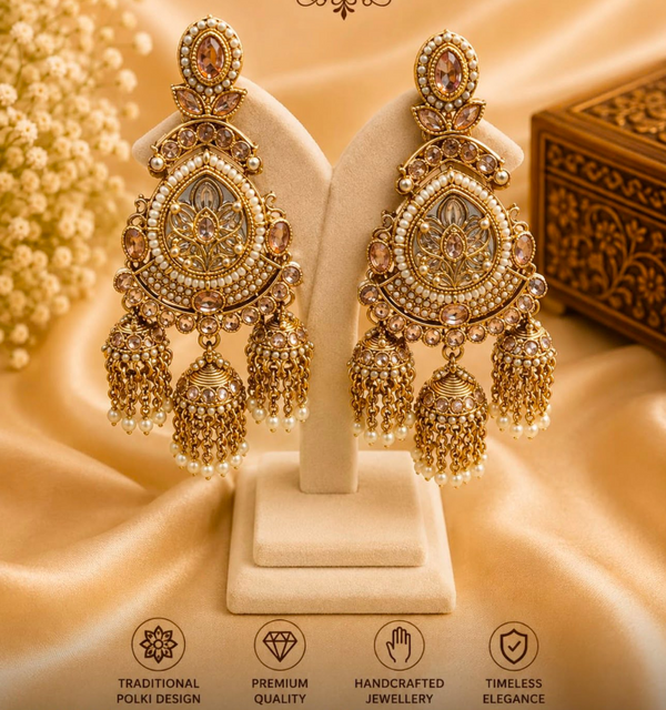 Royal Polki Pearl Tassel Statement Earrings