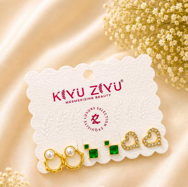 Trio Luxe Gold-Plated Stud Earrings Set