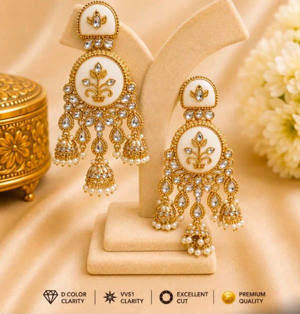 Ivory Blossom Kundan Jhumka Earrings